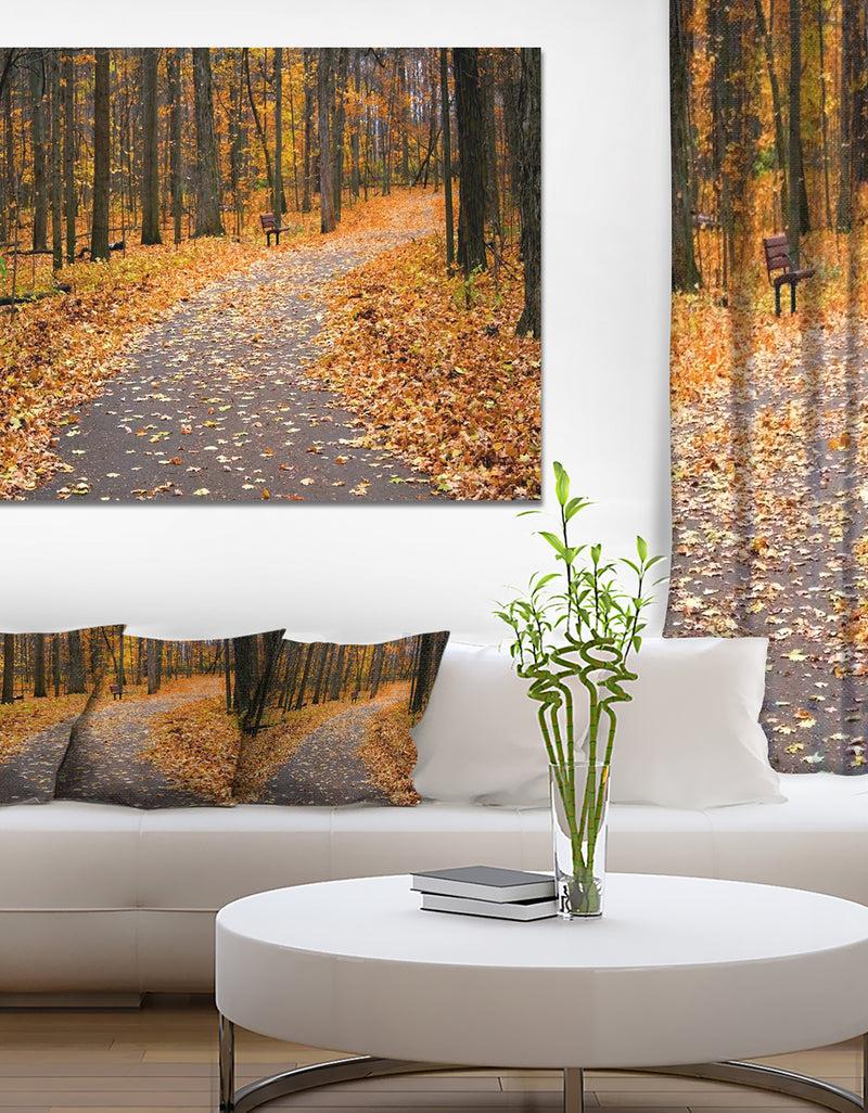 DesignQ Autumn Walk Way with Fallen Leaves - Modern Forest Canvas Art