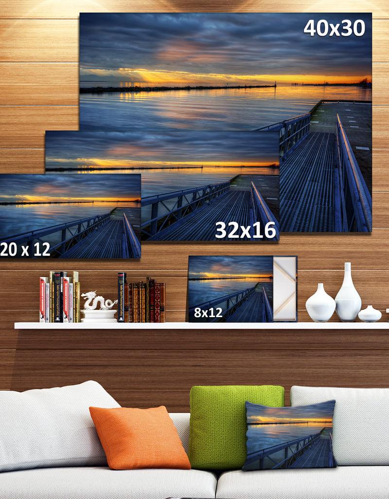 DesignQ Azure Waters Behind Pier - Seascape Photo Canvas Print
