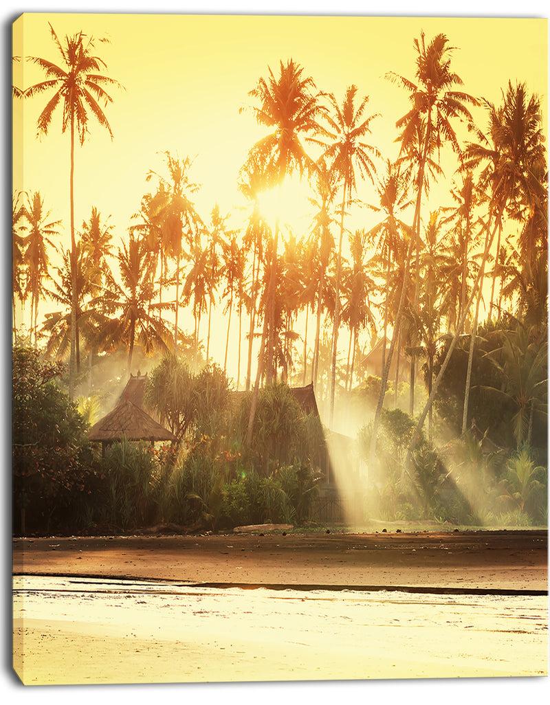 DesignQ Bamboo Huts On Tropical Island - Landscape Art Print Canvas