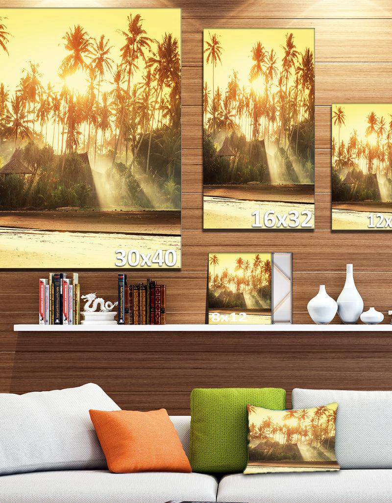 DesignQ Bamboo Huts On Tropical Island - Landscape Art Print Canvas