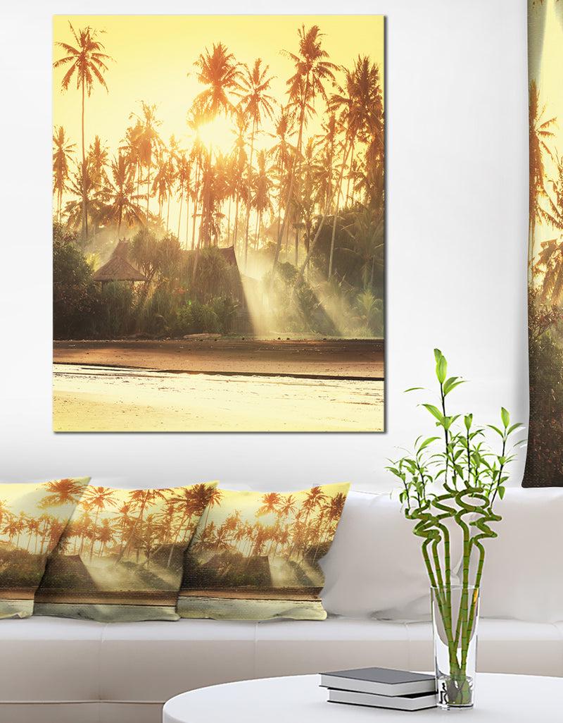 DesignQ Bamboo Huts on Tropical Island - Landscape Art Print Canvas