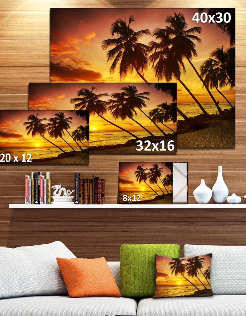 DesignQ Barbados Island Evening Seashore - Modern Seascape Canvas Artwork