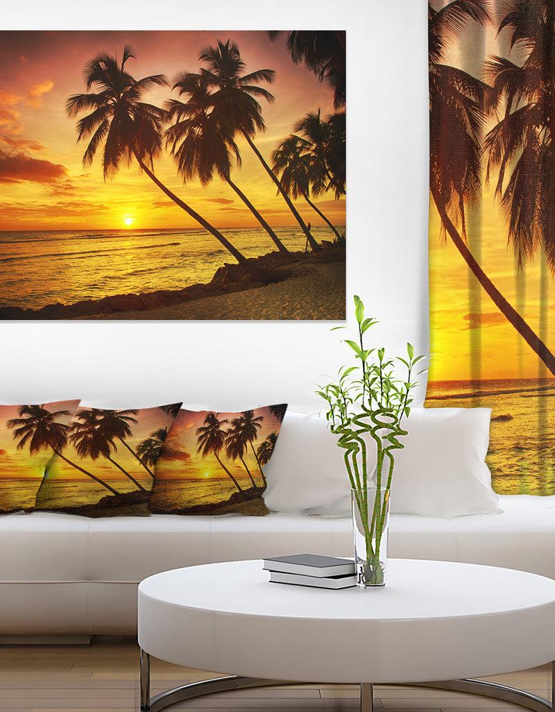DesignQ Barbados Island Evening Seashore - Modern Seascape Canvas Artwork