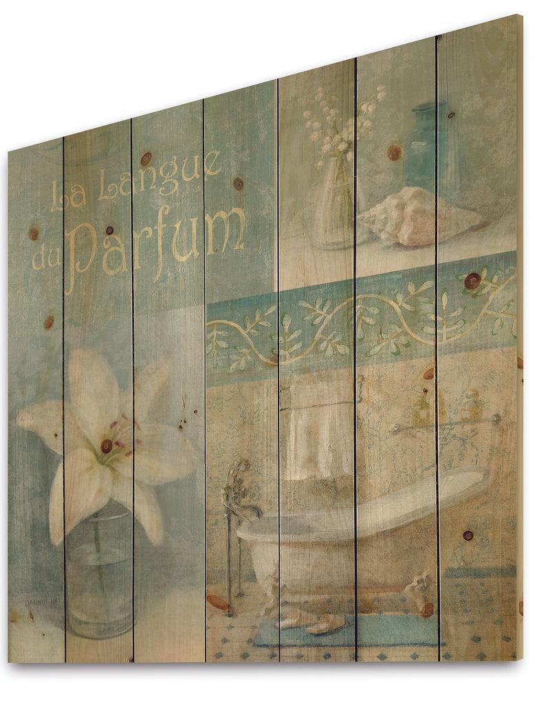 DesignQ Bathroom Lily Parfum Bath Story - Traditional Print On Natural Pine Wood