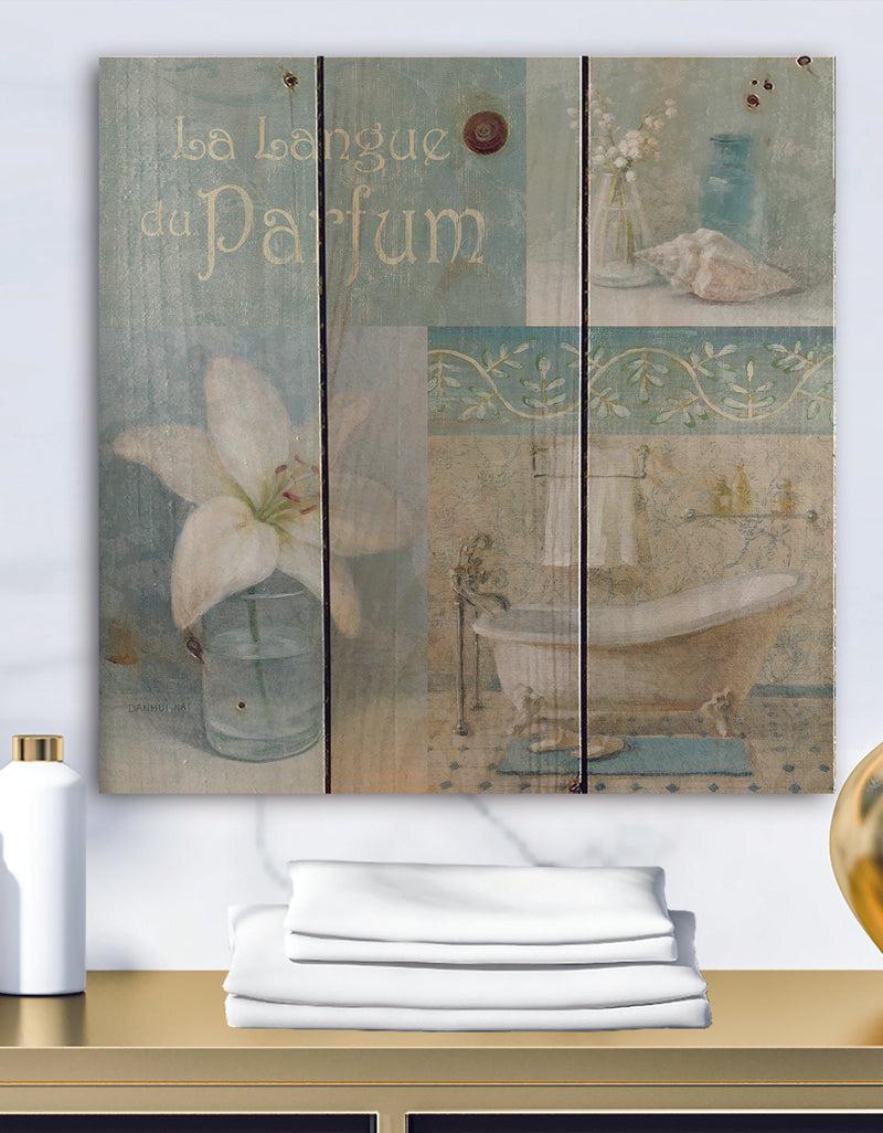 DesignQ Bathroom Lily Parfum Bath Story - Traditional Print on Natural Pine Wood