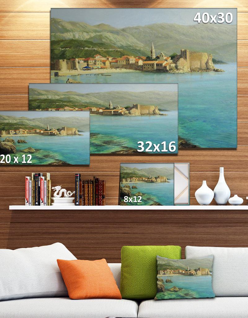 DesignQ Bay Near Old Budva - Landscape Painting Canvas Print