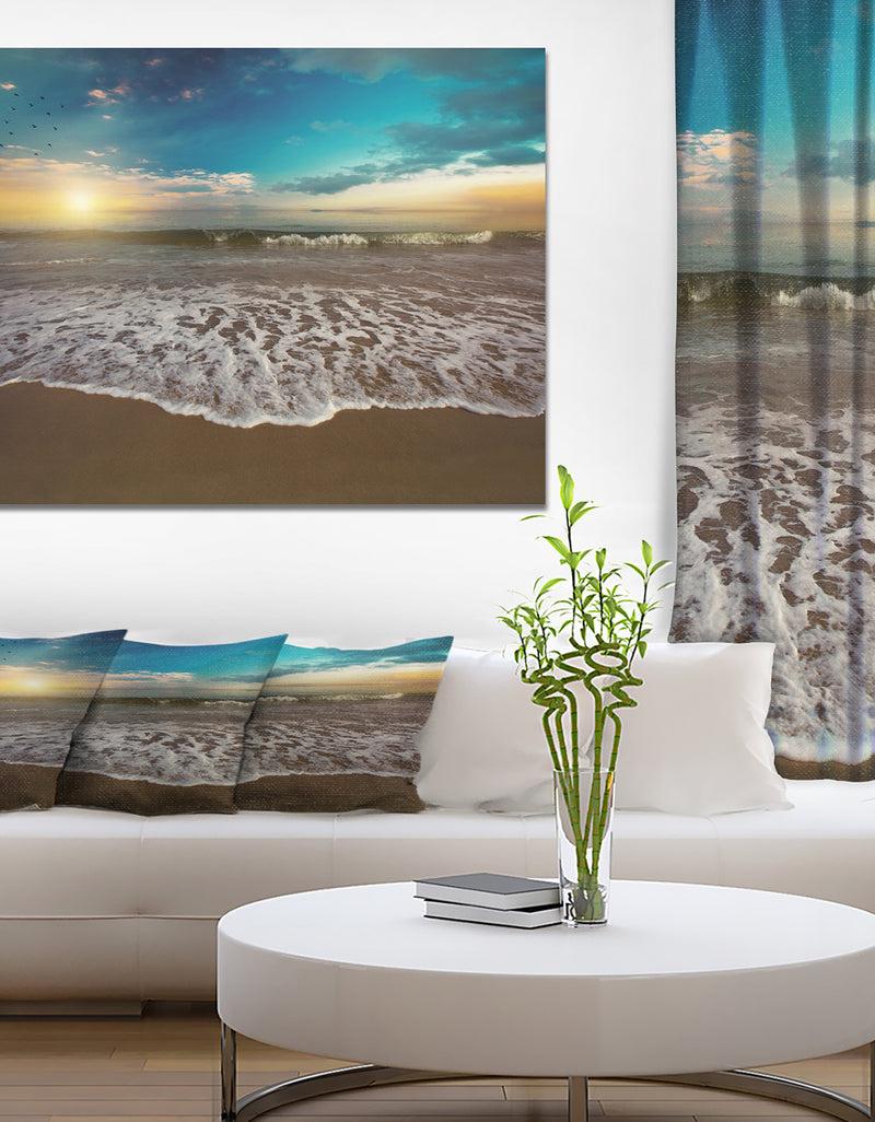 DesignQ Beach Sunset In Blue Sky - Sea & Shore Photography On Wrapped Canvas