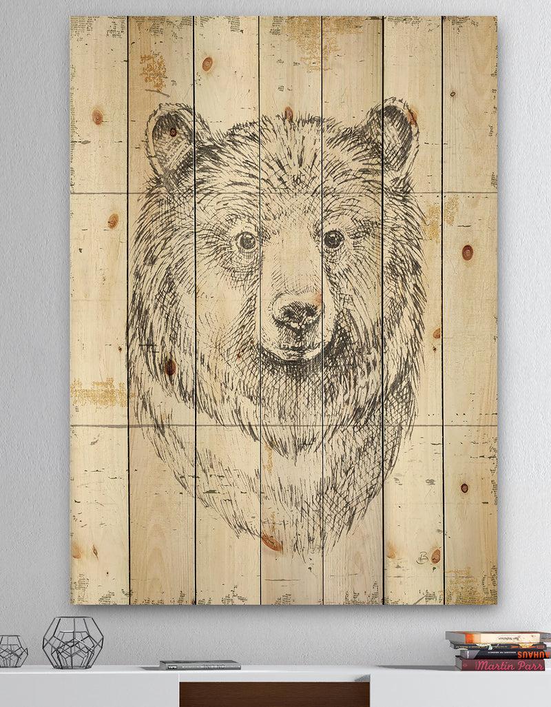DesignQ Bear Wild and Beautiful IV - Wildlife Animal Print on Natural Pine Wood
