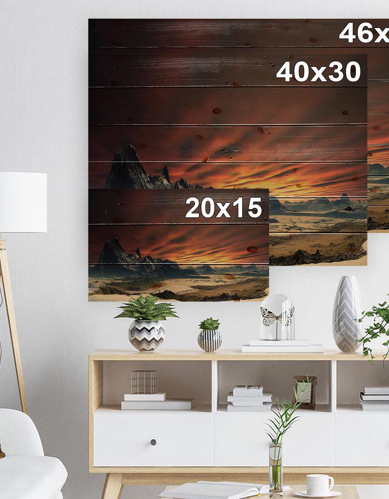 DesignQ Beautiful Alien Planet Traos - Landscape Print On Natural Pine Wood