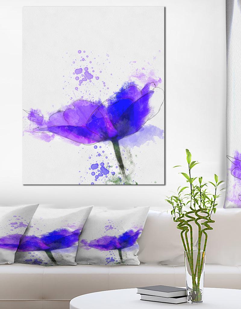 DesignQ Beautiful Blue Anemone Sketch - Floral Canvas Artwork Print