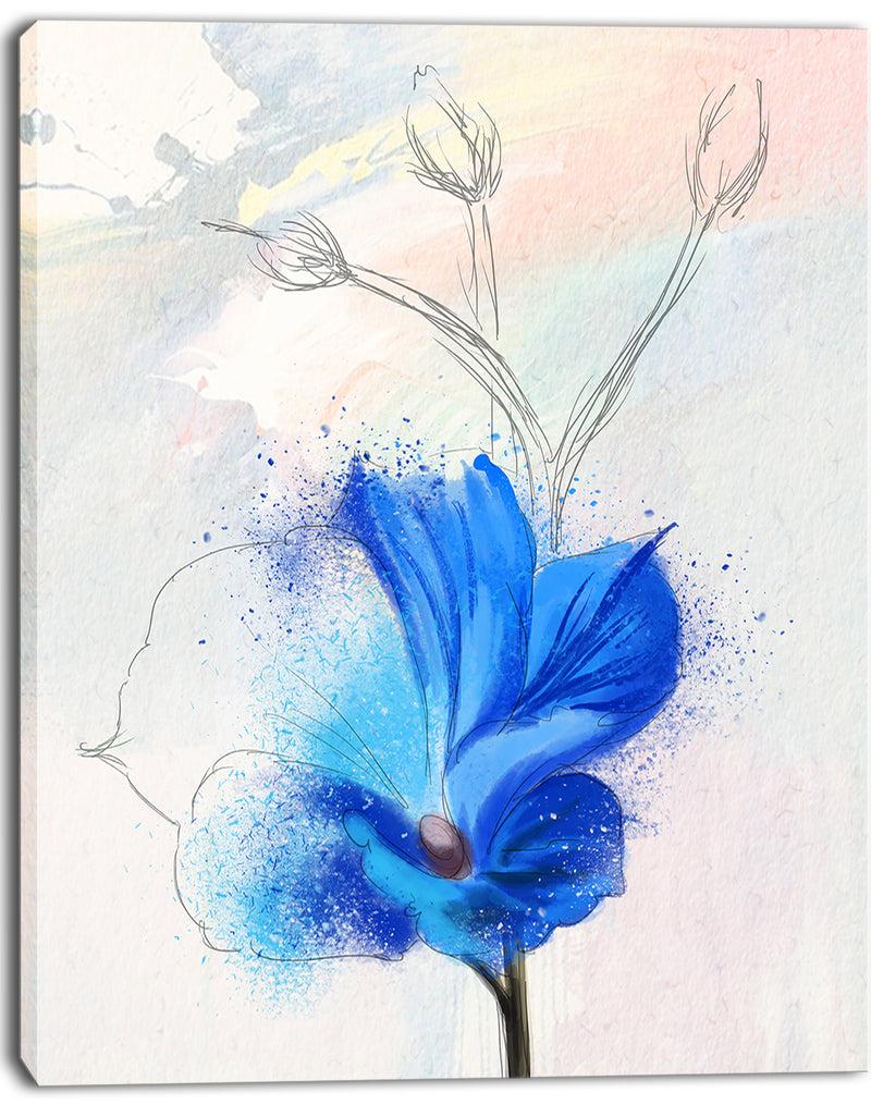 DesignQ Beautiful Blue Flower Watercolor - Floral Canvas Artwork Print
