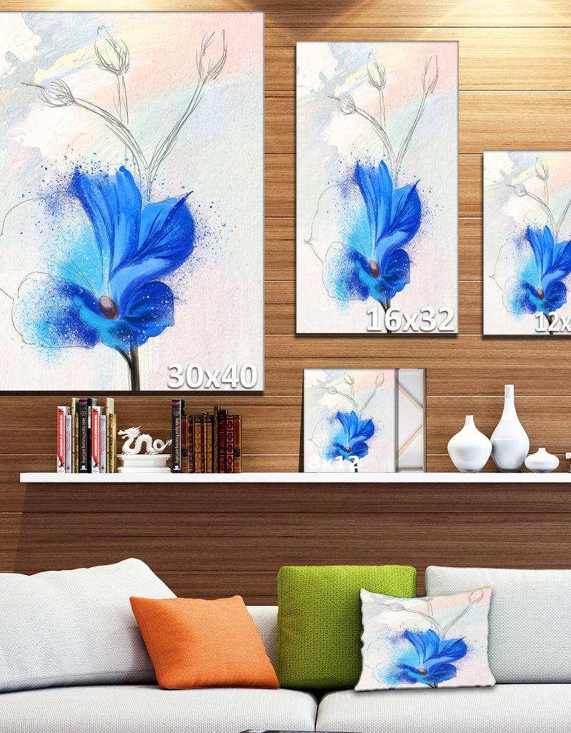 DesignQ Beautiful Blue Flower Watercolor - Floral Canvas Artwork Print