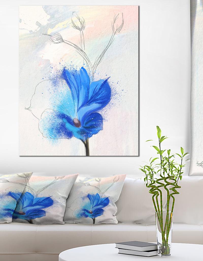 DesignQ Beautiful Blue Flower Watercolor - Floral Canvas Artwork Print