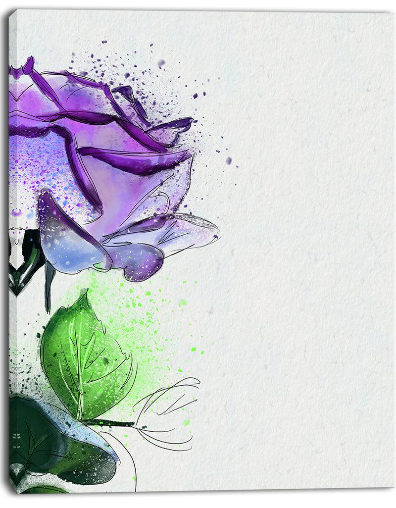 DesignQ Beautiful Blue Rose With Leaves - Extra Large Floral Canvas Art