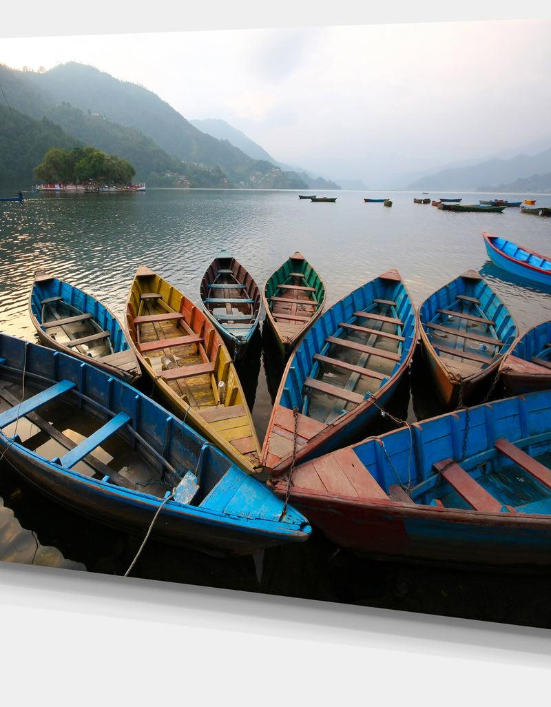 DesignQ Beautiful Boats In Phewa Lake - Boat Wall Artwork On Canvas