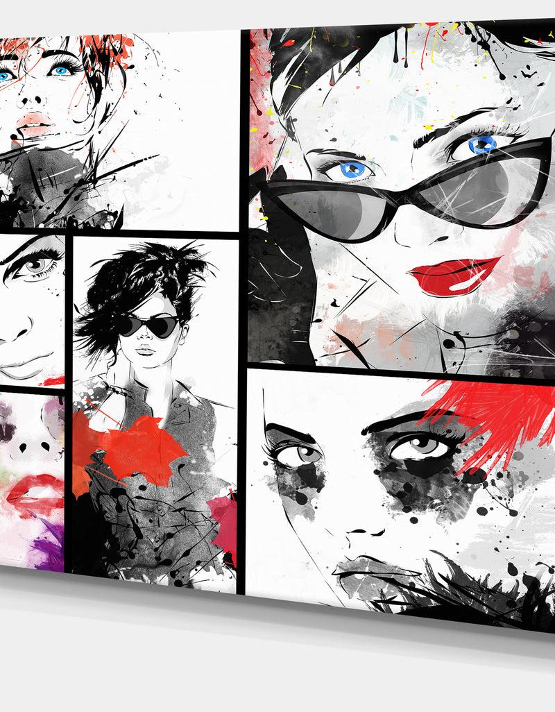 DesignQ Beautiful Faces Collage - Portrait Digital Art Canvas Print