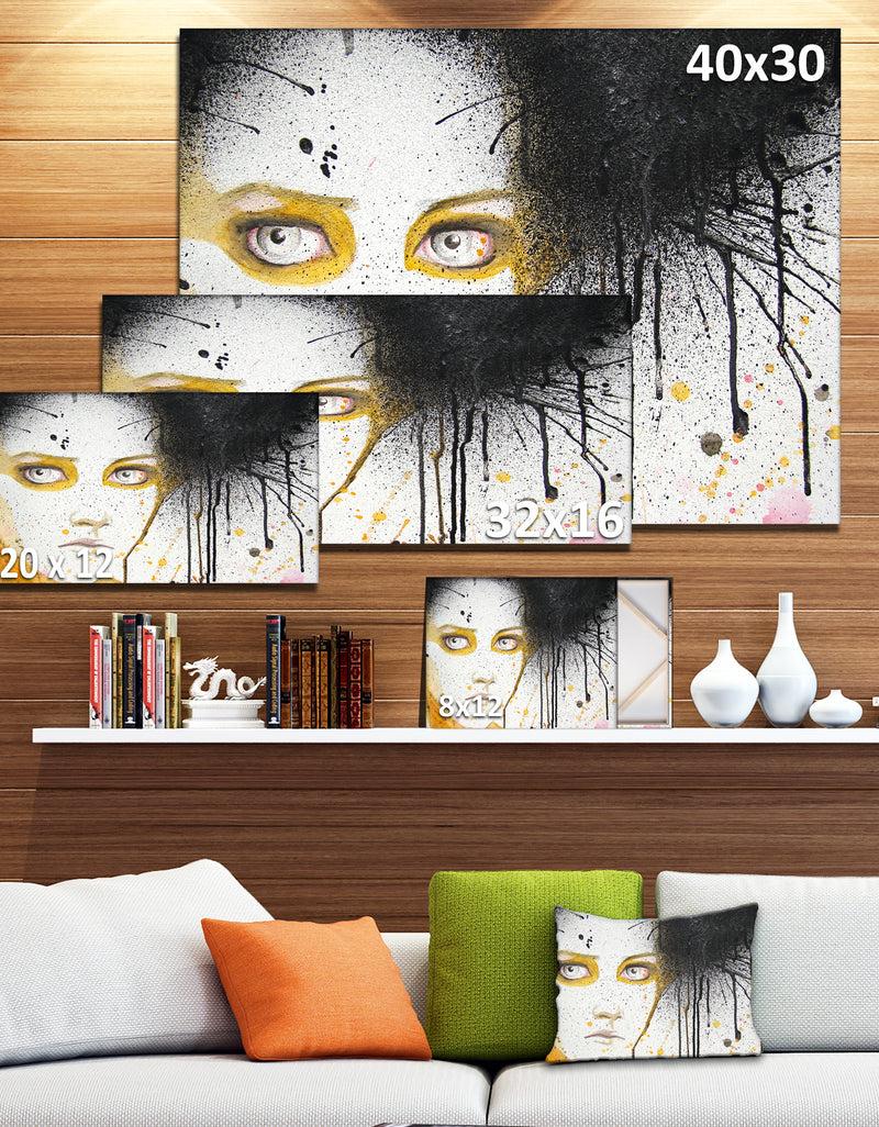 DesignQ Beautiful Girl With Yellow Eyes - Portrait Digital Art Canvas Print