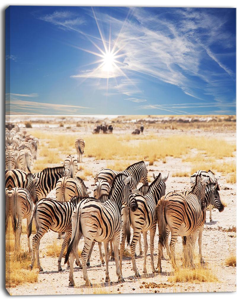 DesignQ Beautiful Herd Of Zebra On Bright Day - African Wall Art Print