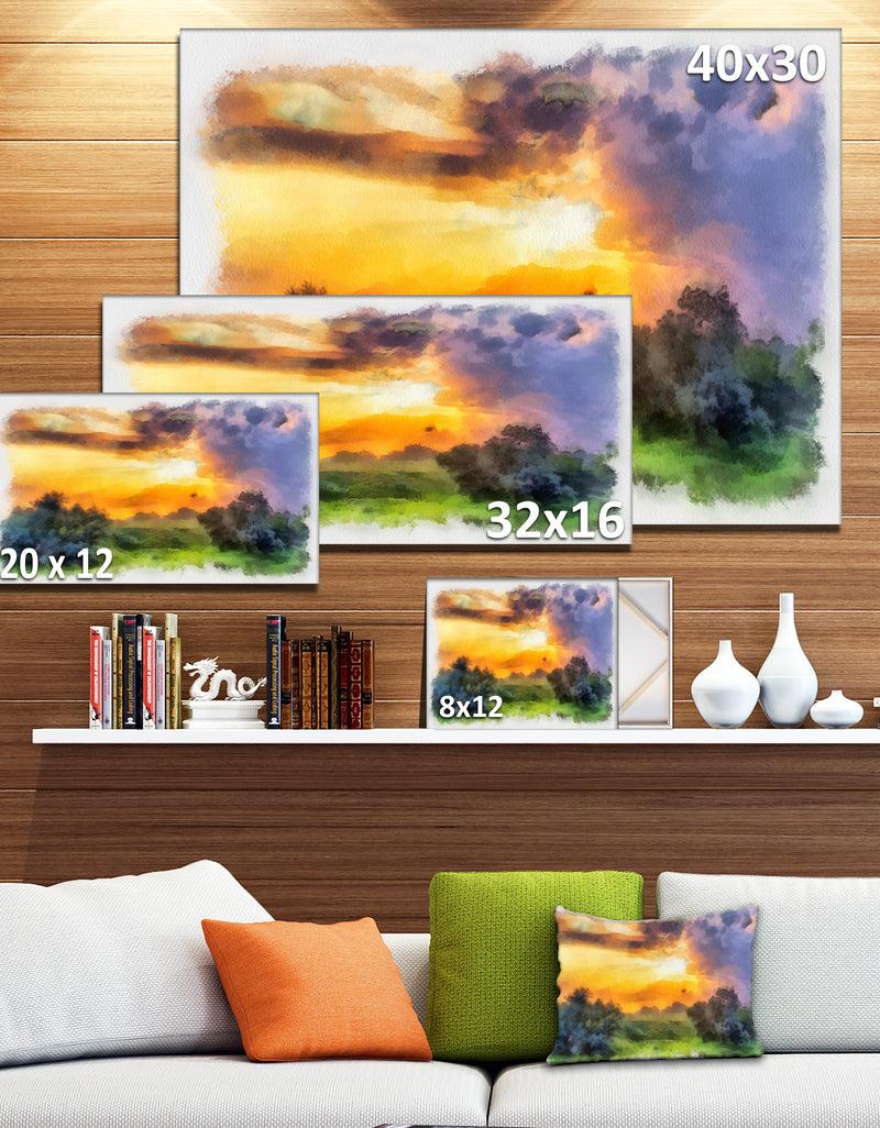 DesignQ Beautiful Landscape Watercolor - Landscape Canvas Wall Art