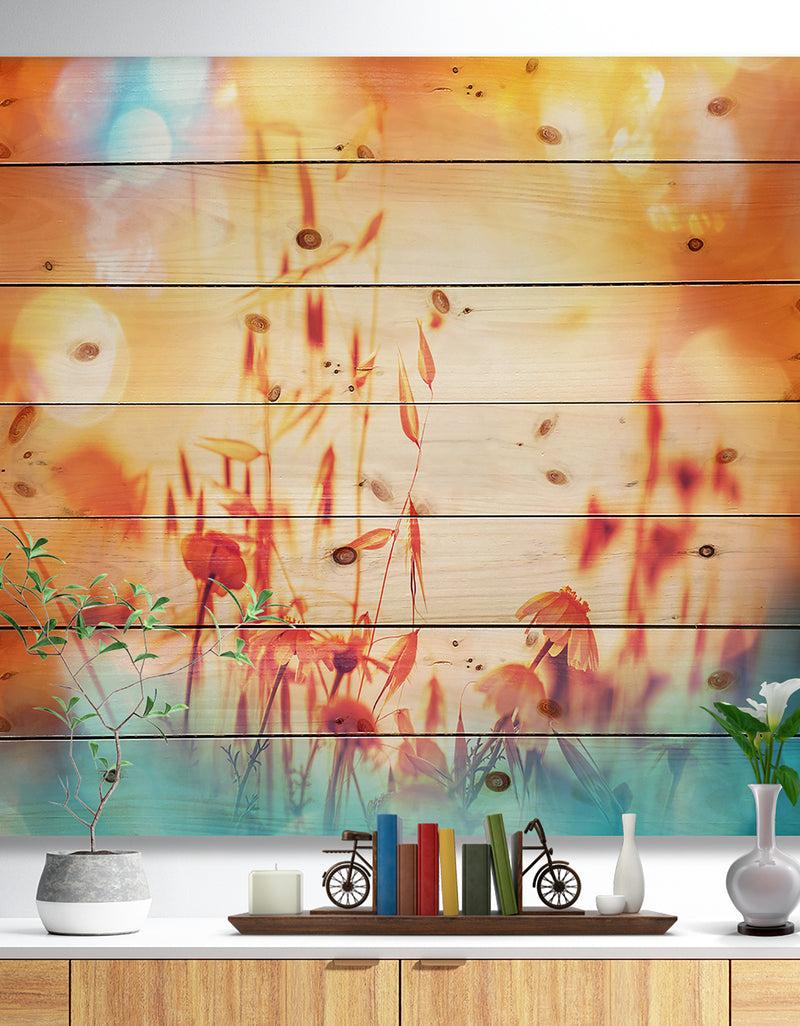 DesignQ Beautiful Little Summer Flowers View - Floral Print on Natural Pine Wood