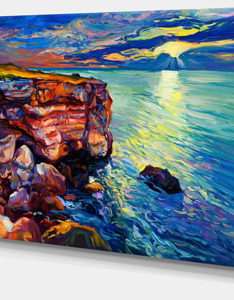 DesignQ Beautiful Ocean And Cliffs - Seascape Painting Canvas Print