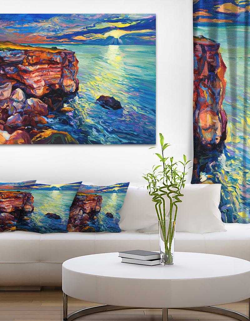 DesignQ Beautiful Ocean and Cliffs - Seascape Painting Canvas Print