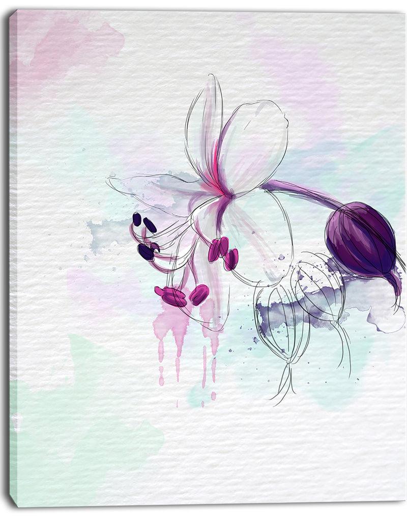 DesignQ Beautiful Purple Flower With Splashes - Large Floral Canvas Artwork