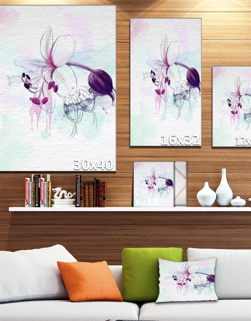 DesignQ Beautiful Purple Flower With Splashes - Large Floral Canvas Artwork
