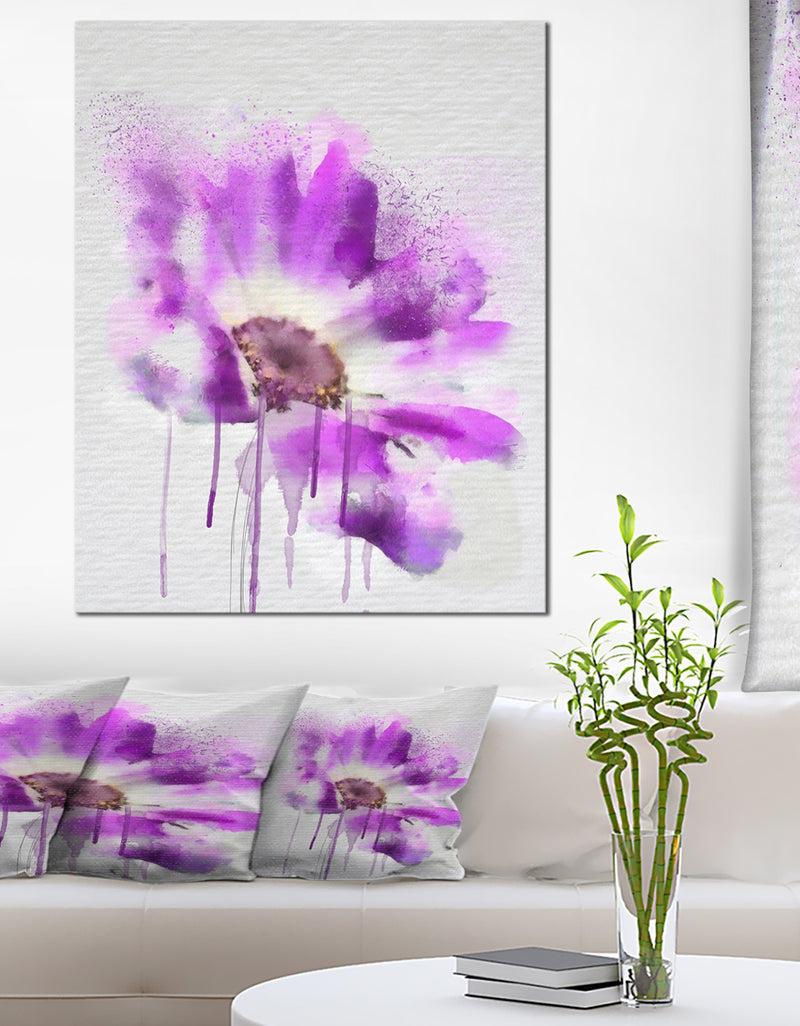DesignQ Beautiful Purple Rose Watercolor - Modern Floral Canvas Wall Art