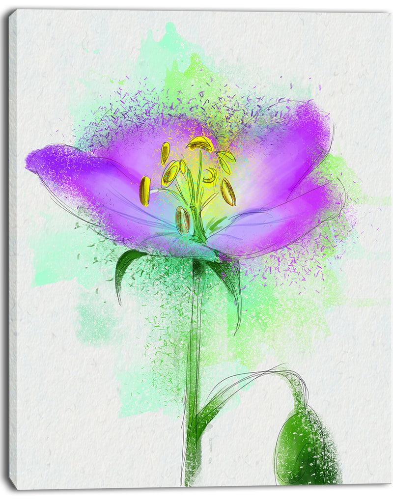 DesignQ Beautiful Purple Watercolor Flower - Floral Canvas Artwork Print