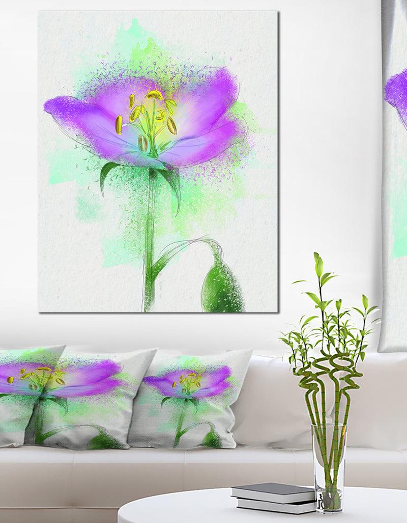 DesignQ Beautiful Purple Watercolor Flower - Floral Canvas Artwork Print