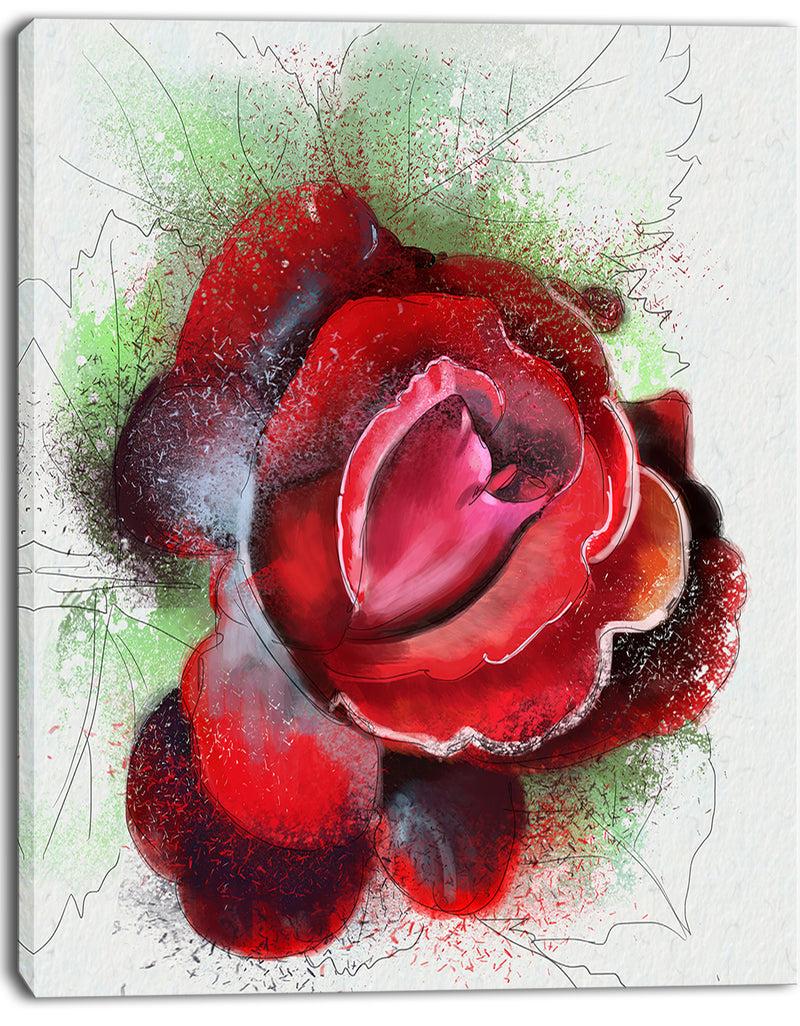 DesignQ Beautiful Red Rose With Green Shade - Floral Canvas Artwork Print