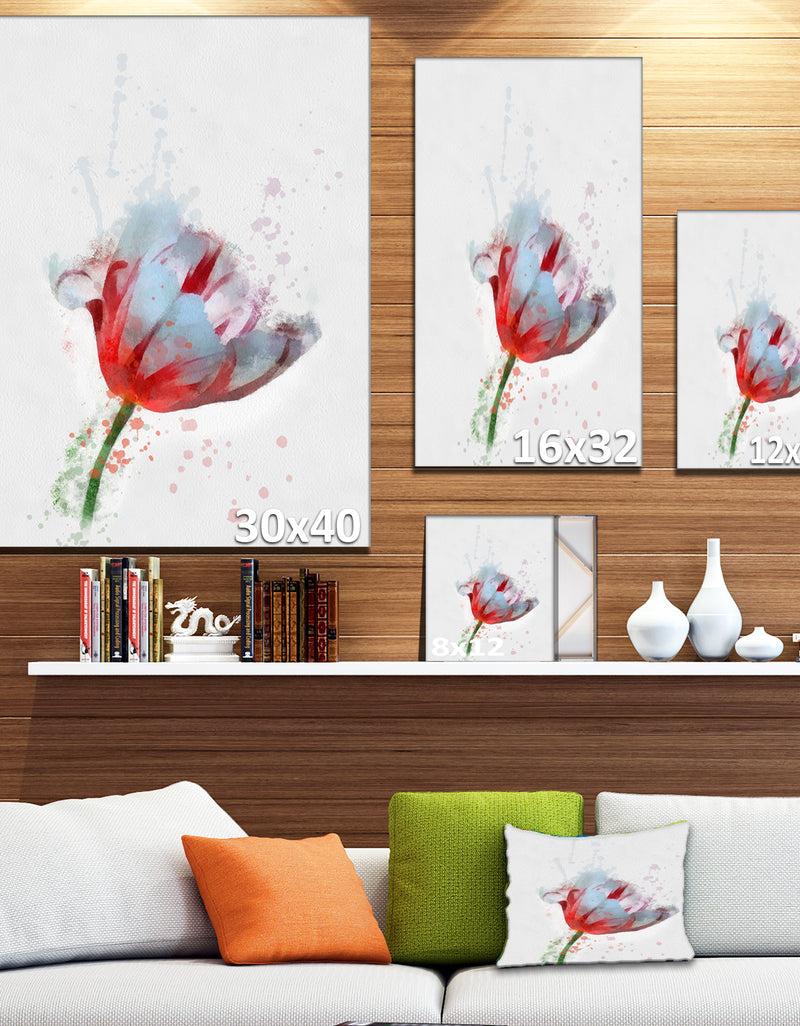 DesignQ Beautiful Red White Flower Sketch - Extra Large Floral Canvas Art