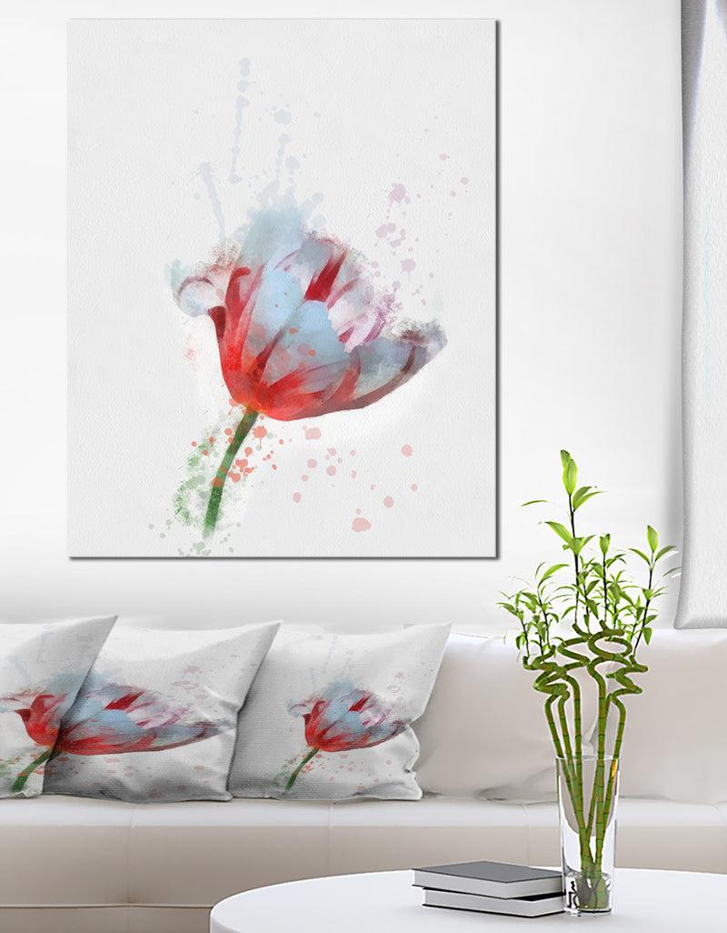 DesignQ Beautiful Red White Flower Sketch - Extra Large Floral Canvas Art
