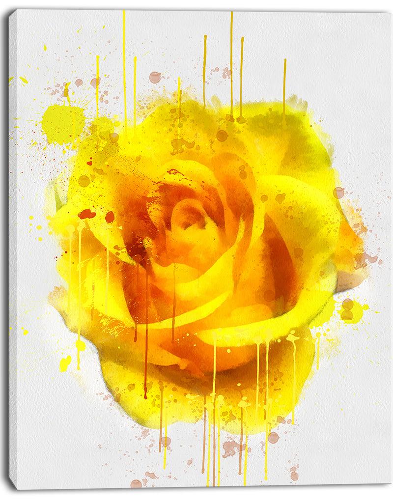 DesignQ Beautiful Rose In Yellow Watercolor - Flower Canvas Print Artwork