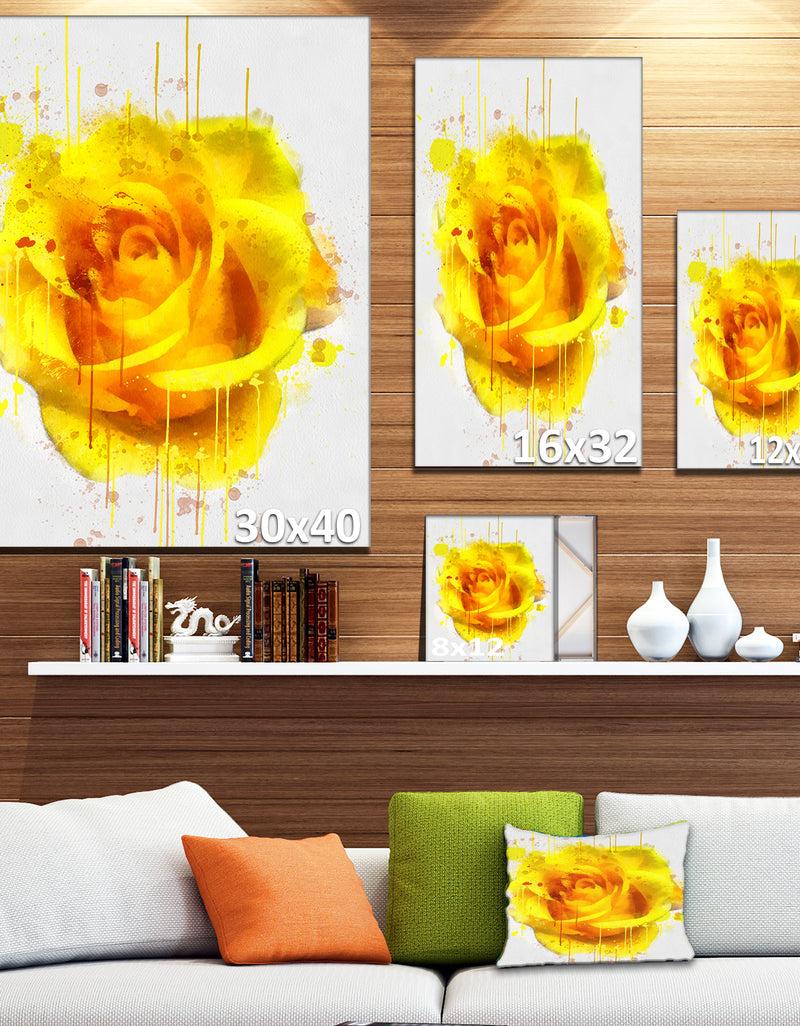 DesignQ Beautiful Rose In Yellow Watercolor - Flower Canvas Print Artwork