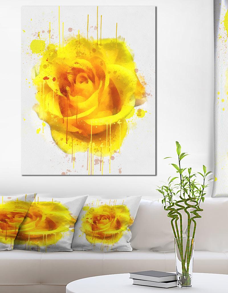 DesignQ Beautiful Rose in Yellow Watercolor - Flower Canvas Print Artwork