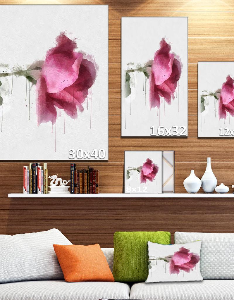 DesignQ Beautiful Rose Watercolor Drawing - Floral Canvas Artwork Print