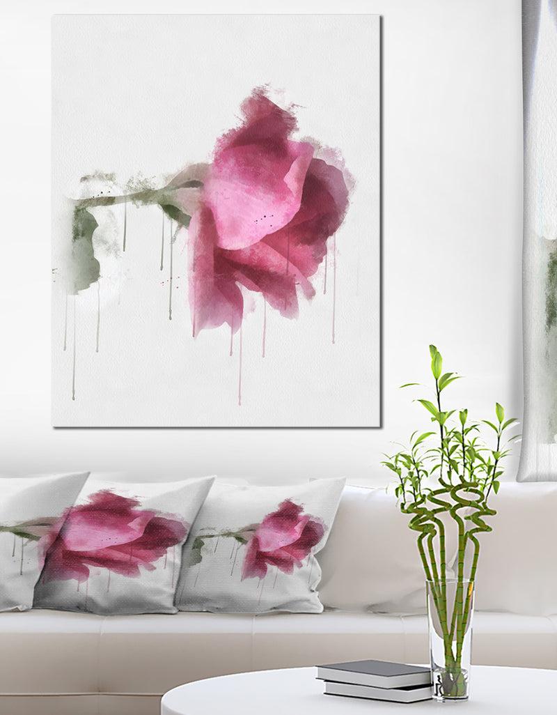 DesignQ Beautiful Rose Watercolor Drawing - Floral Canvas Artwork Print