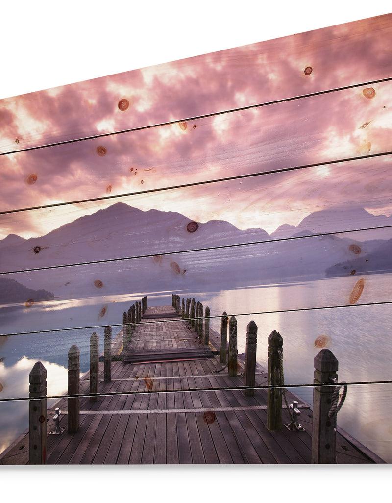 DesignQ Beautiful Spring Sea At Morning - Photography Print On Natural Pine Wood