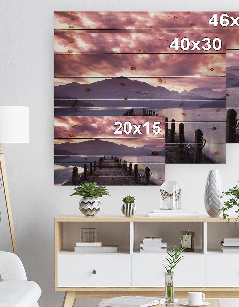 DesignQ Beautiful Spring Sea At Morning - Photography Print On Natural Pine Wood