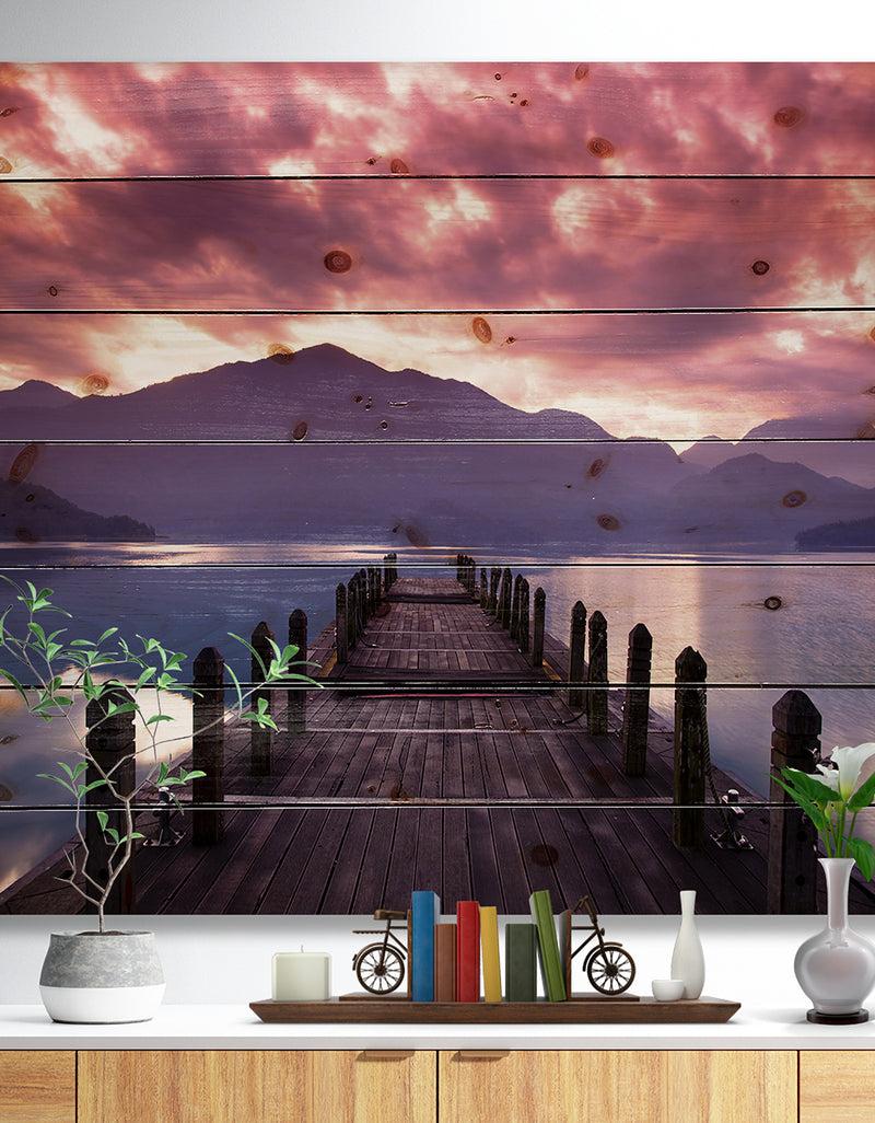 DesignQ Beautiful Spring Sea at Morning - Photography Print on Natural Pine Wood