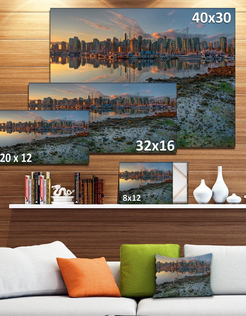 DesignQ Beautiful Sunrise At Vancouver Downtown - Seashore Art Print On Canvas