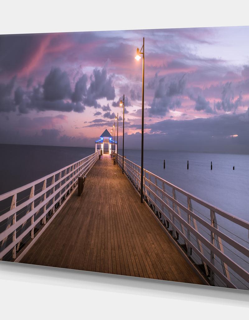 DesignQ Beautiful Sunrise On The Pier - Sea & Shore Photography On Wrapped Canvas