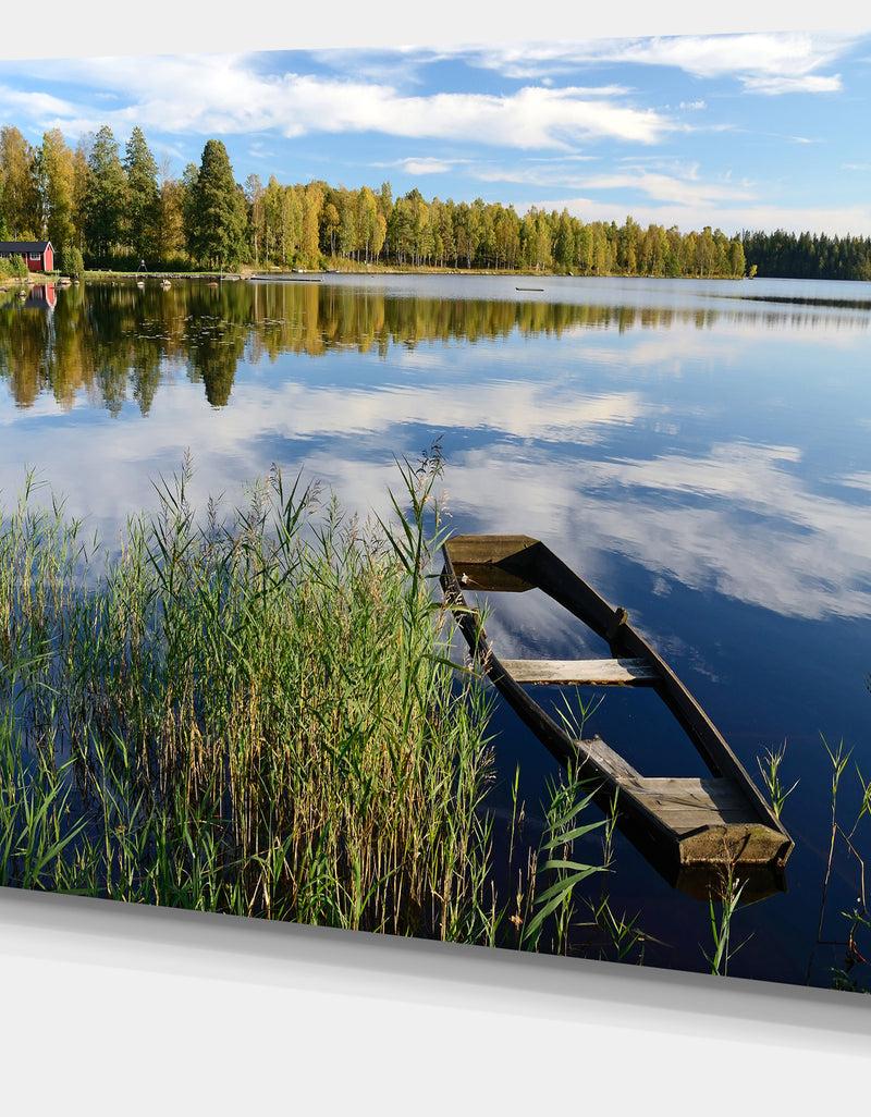 DesignQ Beautiful Swedish September Lake - Landscape Photo Canvas Print