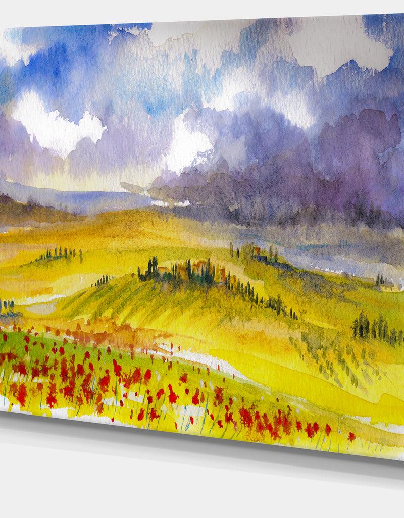 DesignQ Beautiful Tuscan Hills Italy - Landscape Painting Canvas Print