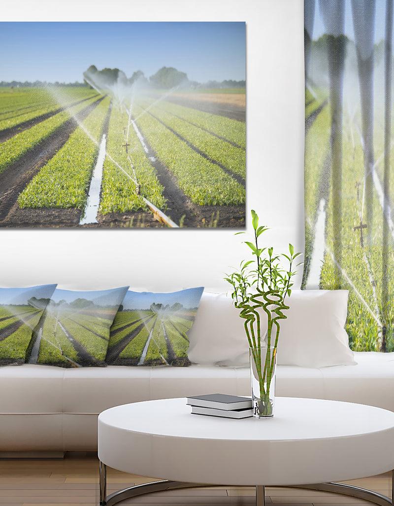DesignQ Beautiful View of Crops Watering - Extra Large Landscape Canvas Art Print