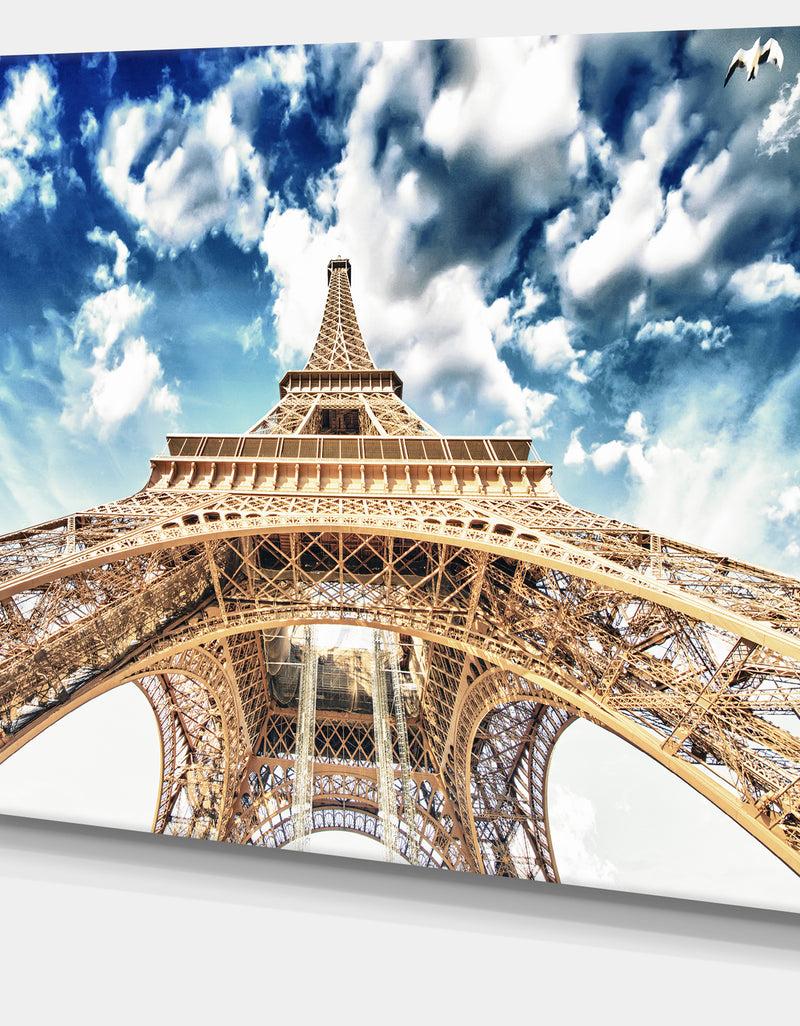 DesignQ Beautiful View Of Paris Eiffel Tower Under Clouds - Cityscape Canvas Print