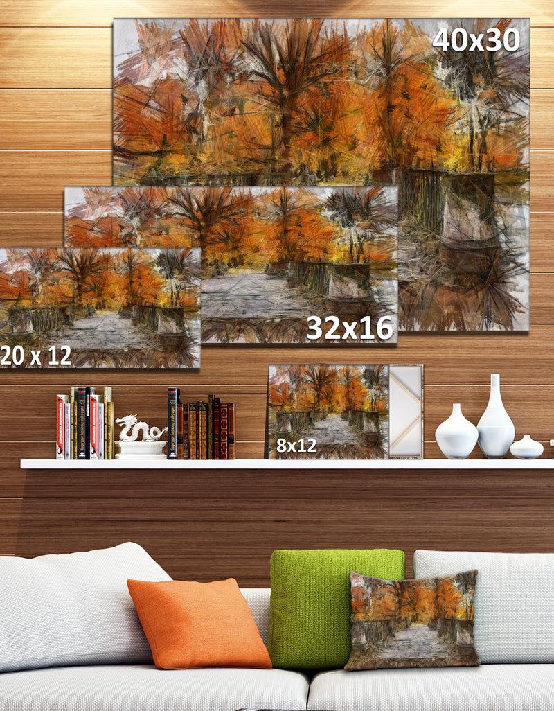 DesignQ Beautiful Watercolor Autumn Forest - Landscape Canvas Wall Art