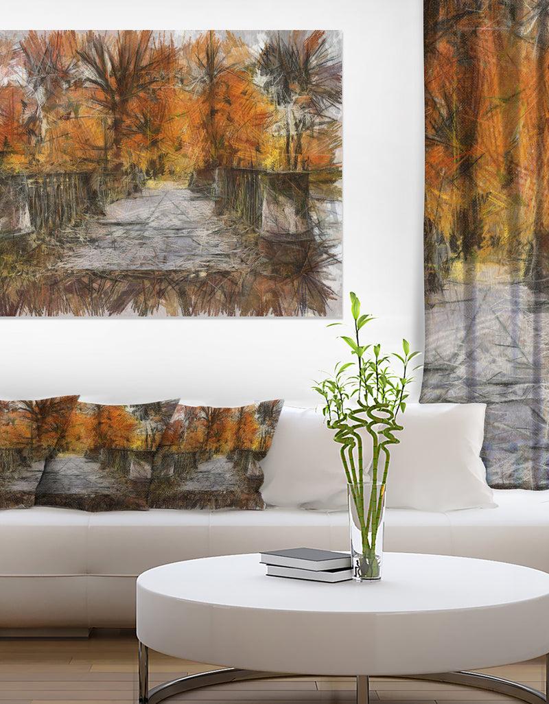 DesignQ Beautiful Watercolor Autumn Forest - Landscape Canvas Wall Art